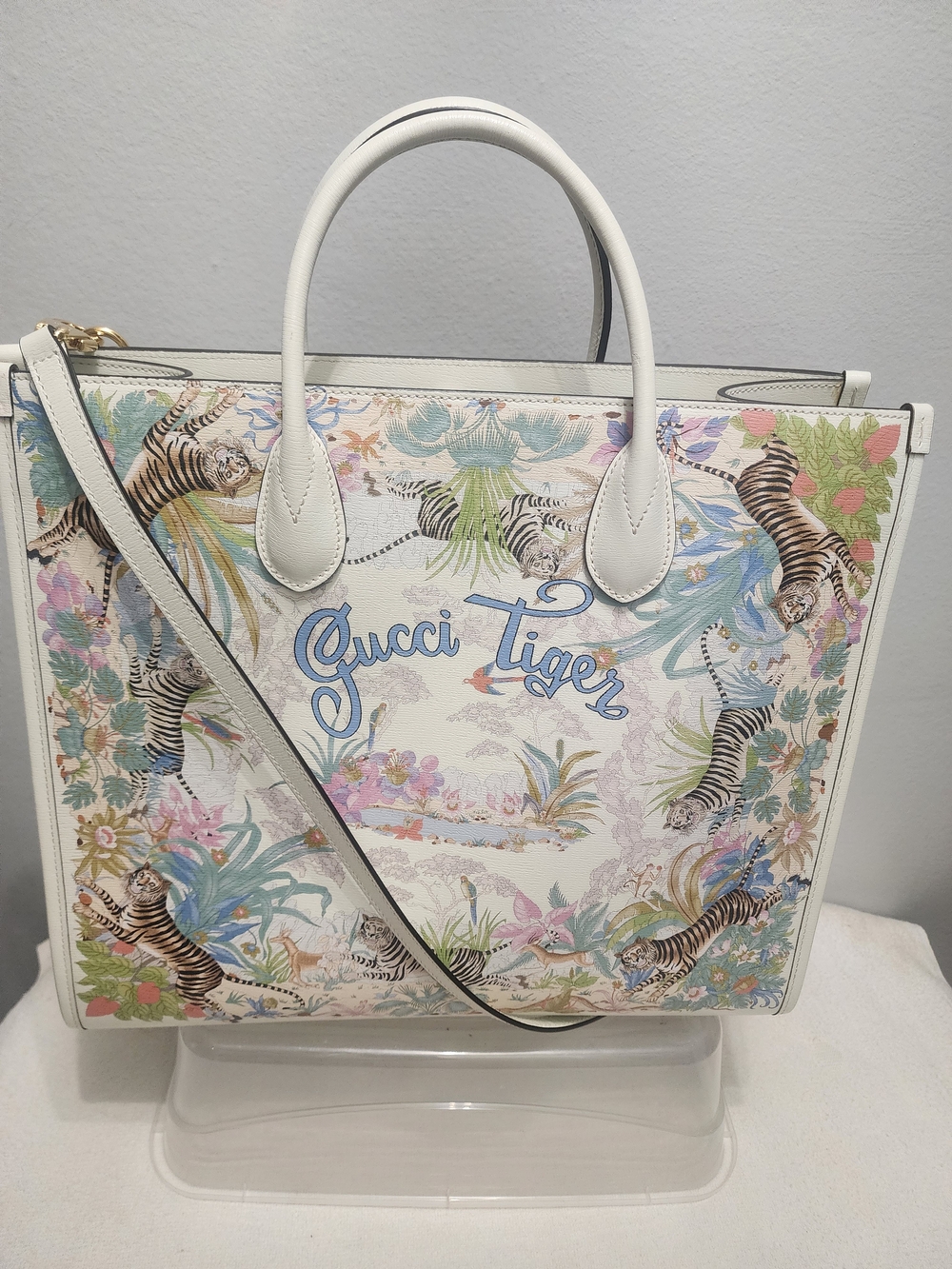 Gucci White Floral Tiger Canvas Tote